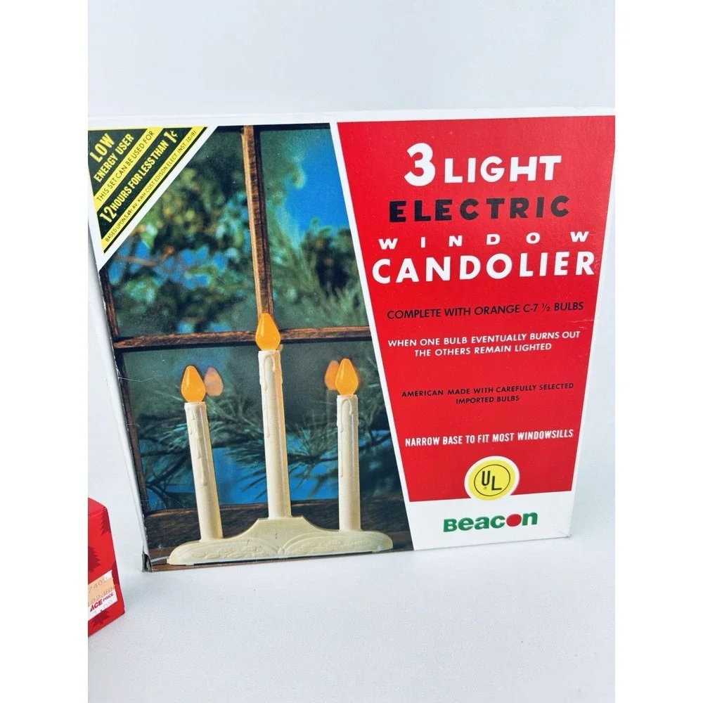Vintage Beacon 3 Light Electric Window Candolier Candle Christmas Original‎ Box